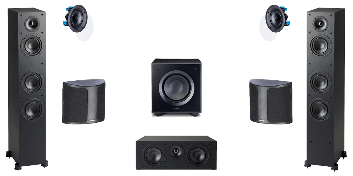 Home theatre speaker package PARADIGM MONITOR SE 3000 5.1.2 SURROUND SPEAKER PACK Monitor SE 3000, 2000C Centre, Classic Surround1 rears, H55-R In-Ceiling Speakers, Defiance V10 Subwoofer