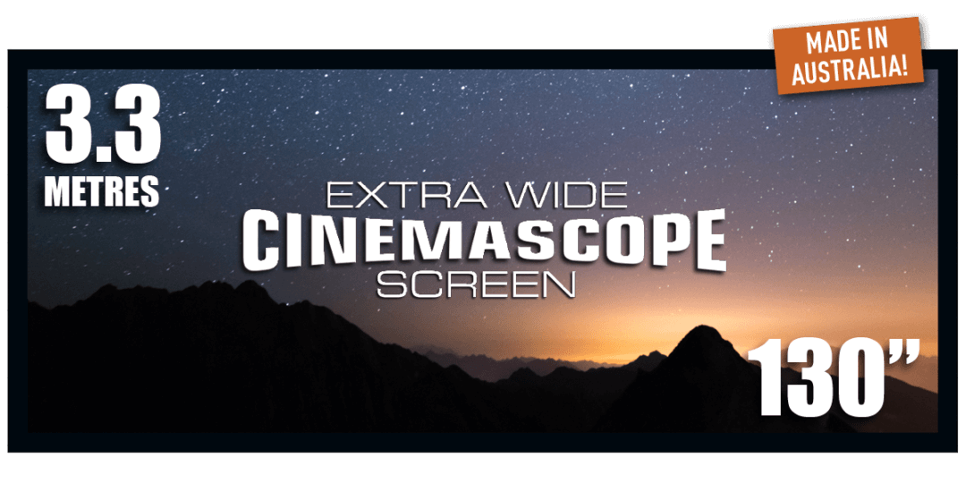 CINEMATRIX 3.3 METRE CINEMASCOPE SCREEN 3.3 METRE (130″) 2.35:1 Cinemascope, Fixed. Made in Australia.